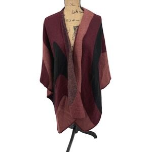 World Market Cape Blanket Shawl Shrug Wrap Burgundy Black O/S Oversized‎ NO BELT